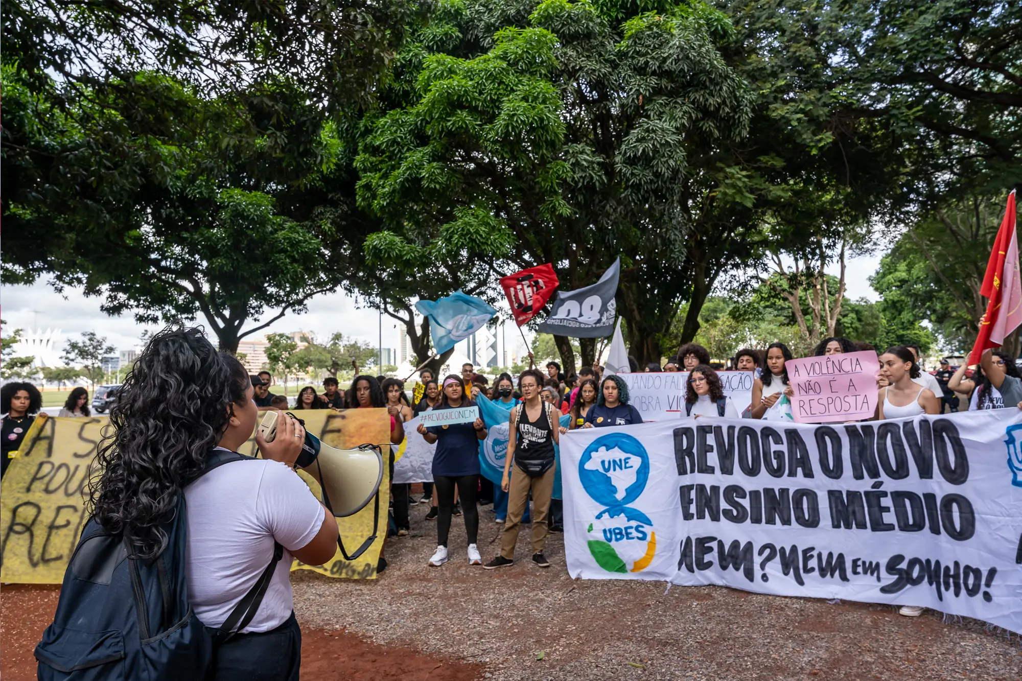Estudantes se mobilizam pela revogação do NEM em Brasília. — Foto: Karla Boughoff.