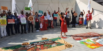 Protesto dos povos originários na COP 28. — Foto: Aluízio de Azevedo.