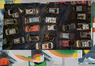 Pátio de veículos totalmente alagado durante as enchentes no Rio Grande do Sul, em maio de 2024 — Foto: Rafa Neddermeyer/Agência Brasil.